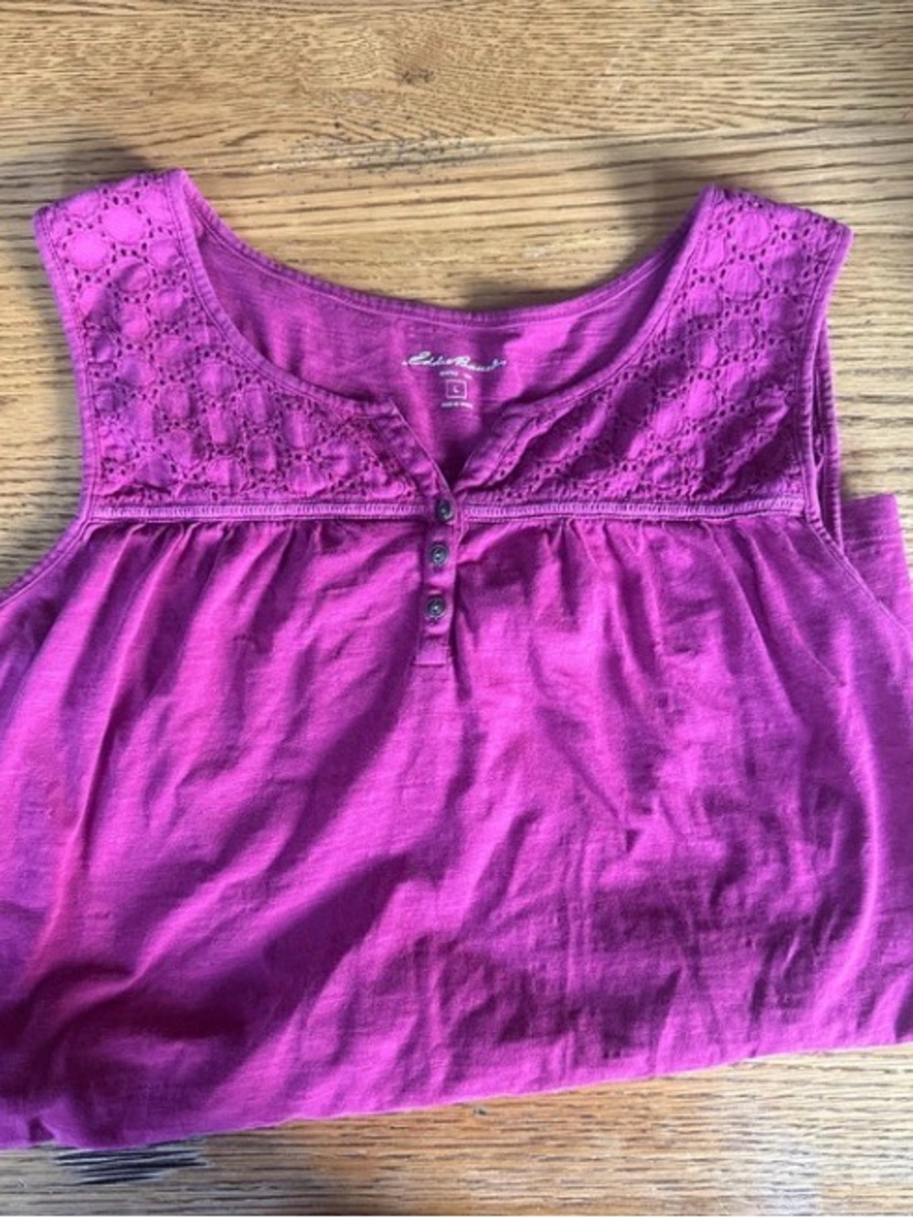 Eddie Bauer Magenta Eyelet Henley Tank Top